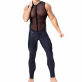 Sexy Mens Undershirts Jumpsuit Mesh PU Leather See Through Bodysuits Wrestling Singlet Gay Leotard Dance Clubwear Pants Swimwear