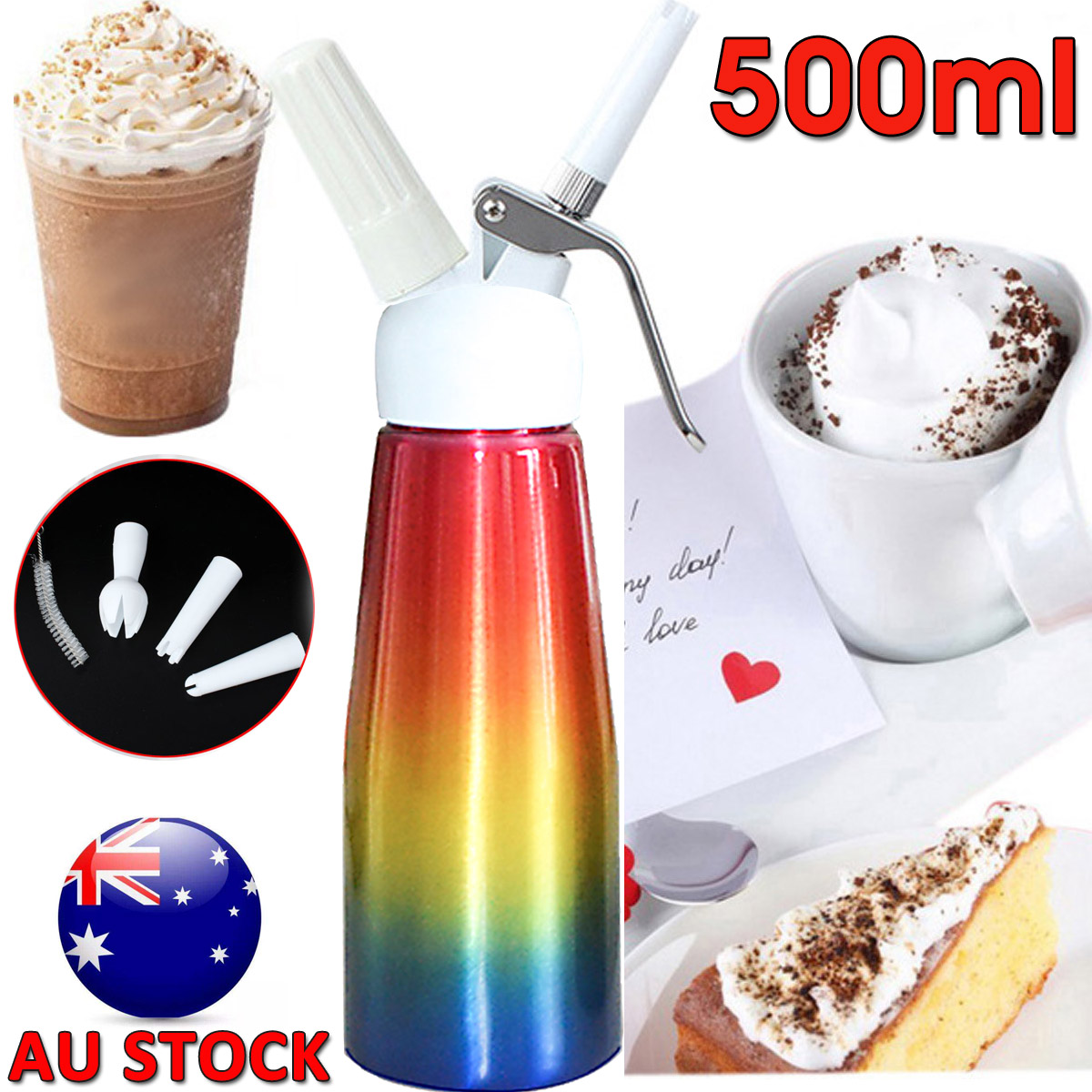 500ml Aluminium Whipped Cream Dispenser Kitchen Professional Cream Whipper Dessert Tools With 3 Nozzles and Cleaning Brush