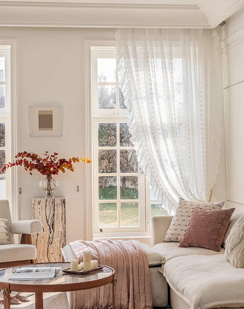 Shading Embroidery Beaded Lace Sheer Curtains