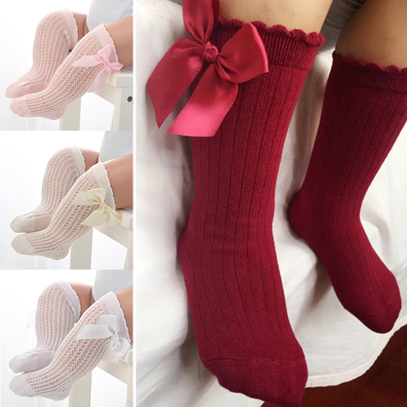 Socks Bow Summer Spring Mesh Newborn Baby Girls Kids for Christmas Winter Non-slip Terry Cotton Sokken Princess Knee High Long