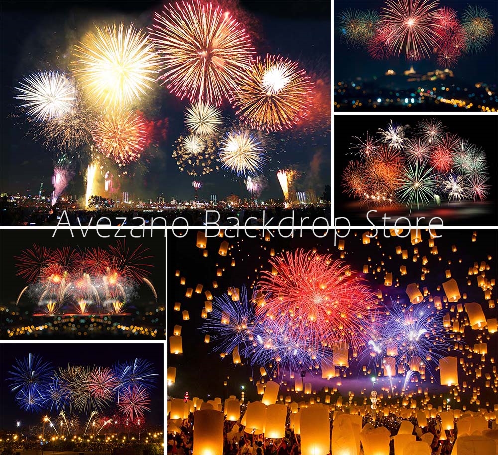 Avezano New Year Photography Background Colorful Fireworks Firecracker Lantern Party Baby Poster Backdrop Photo Studio Photozone