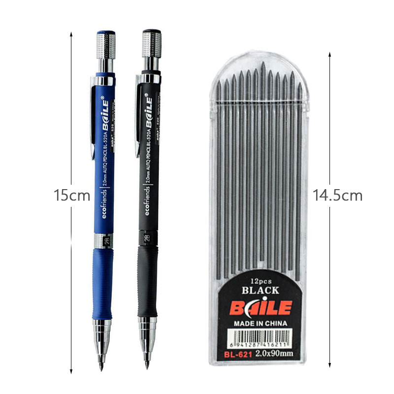 2.0mm Mechanical Pencil Set 2B Automatic Pencils With 12pcs Gray/Colorful Pencil Lead for Drawing Writing Tools Stationery