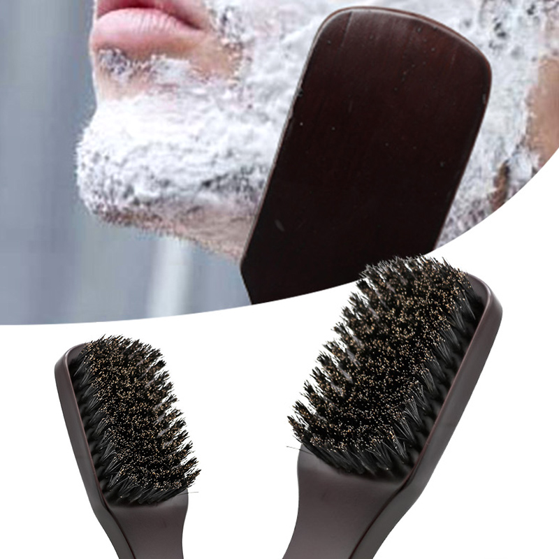 Men Boar Bristle Mustache Portable Brush Wood Handle Men's Beard Brush Comb Facial Beard Cleaning Styling Brush