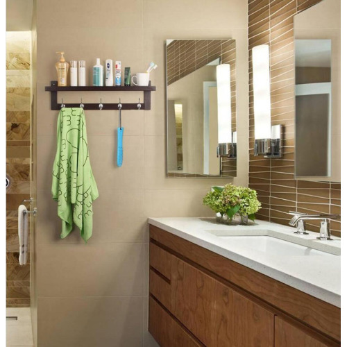 Supply Wood Wall Shelf Hanging With Metal Hook Rack with High Quality