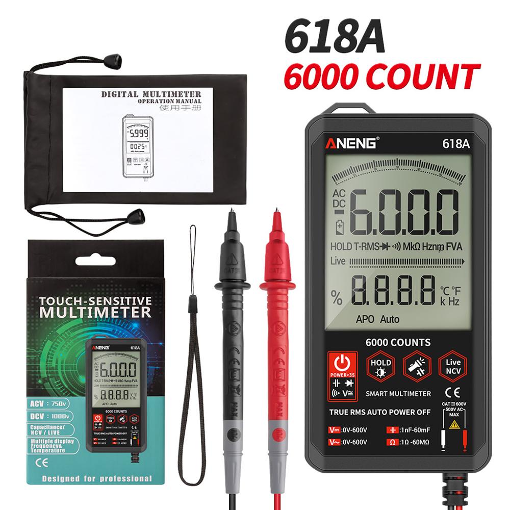 618A Smart Touch Digital Multimeter DC/AC Analog Tester True RMS Professional Transistor Capacitor NCV smart Auto/Manual Testers