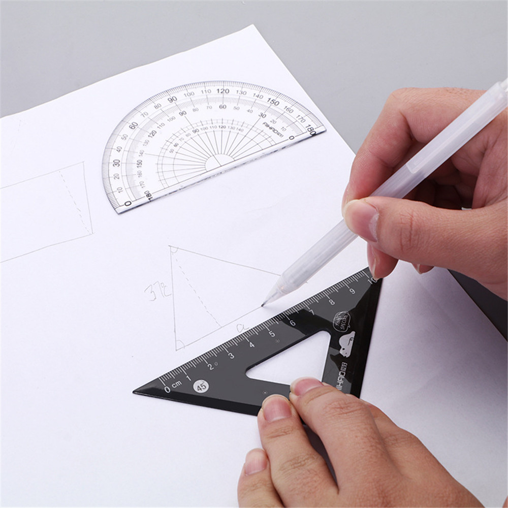 4Pcs Math Geometry Tool Set, Triangle Ruler, Plastic Clear Ruler Sets, Protractor, Set Squares, Triangle for Drawing &Drafting