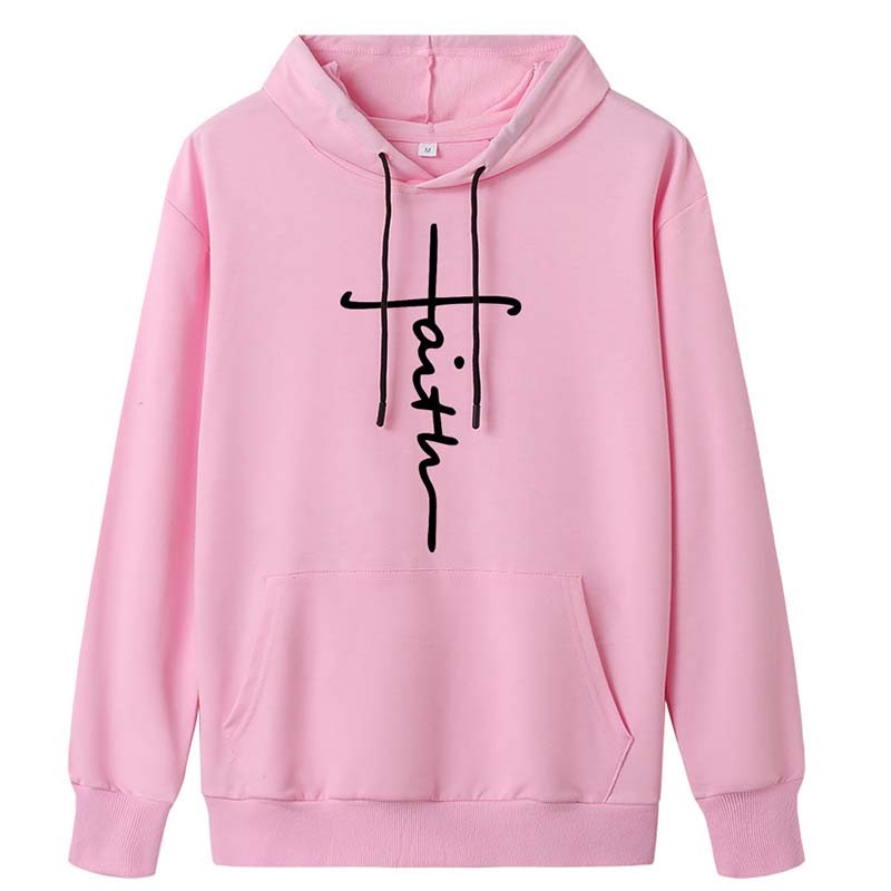 Autumn Winter Women Hoodies Sweatshirts Faith Print Long Sleeve Fashion Oversized Pullovers Tops Famale Casual Loose Hoody