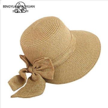 Summer Straw Hats Women Crimping Brim Beach Hat Bow Sun Cap Foldable Sun Block UV Protection Caps Bone Chapeu Feminino Beach