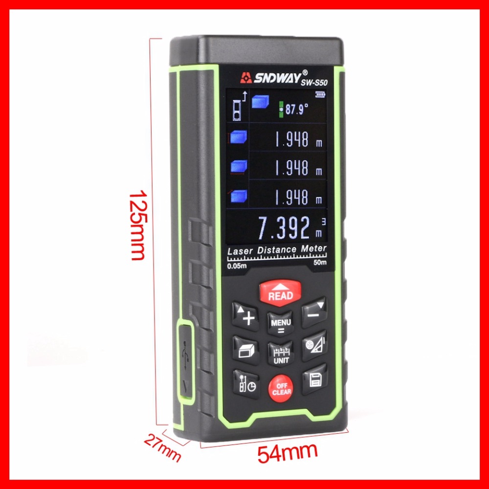 SNDWAY Original Color Screen Laser Distance Meter Range Finder Rangefinder SW-S50m 70m 100 Tape Trena Ruler Angle Bulid Tool