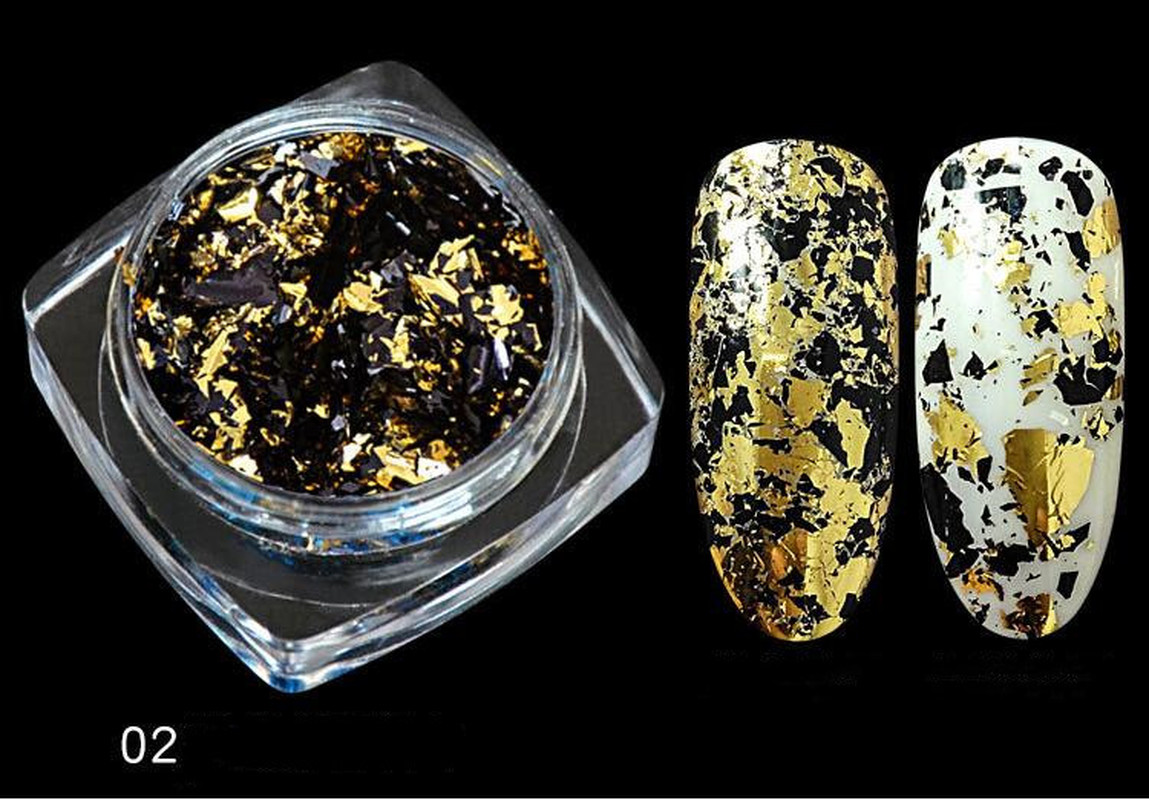 Gold Aluminum Foil Flakes for Nails Gorgeous Glitter Nail Design Irregular Sequin Mirror Powder Manicure Accessories 1 box