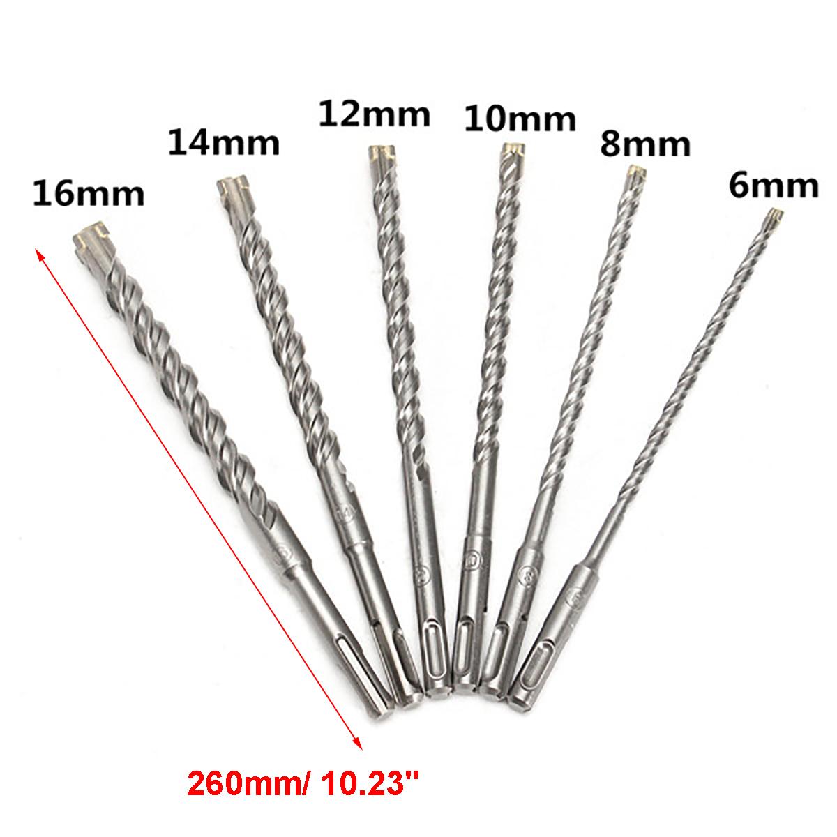 Bi-Metal 260mm Electric Hammer Drill Bits 6/8/10/12/14/16mm Cross Type Tungsten Steel Alloy SDS Plus for Masonry Concrete Rock