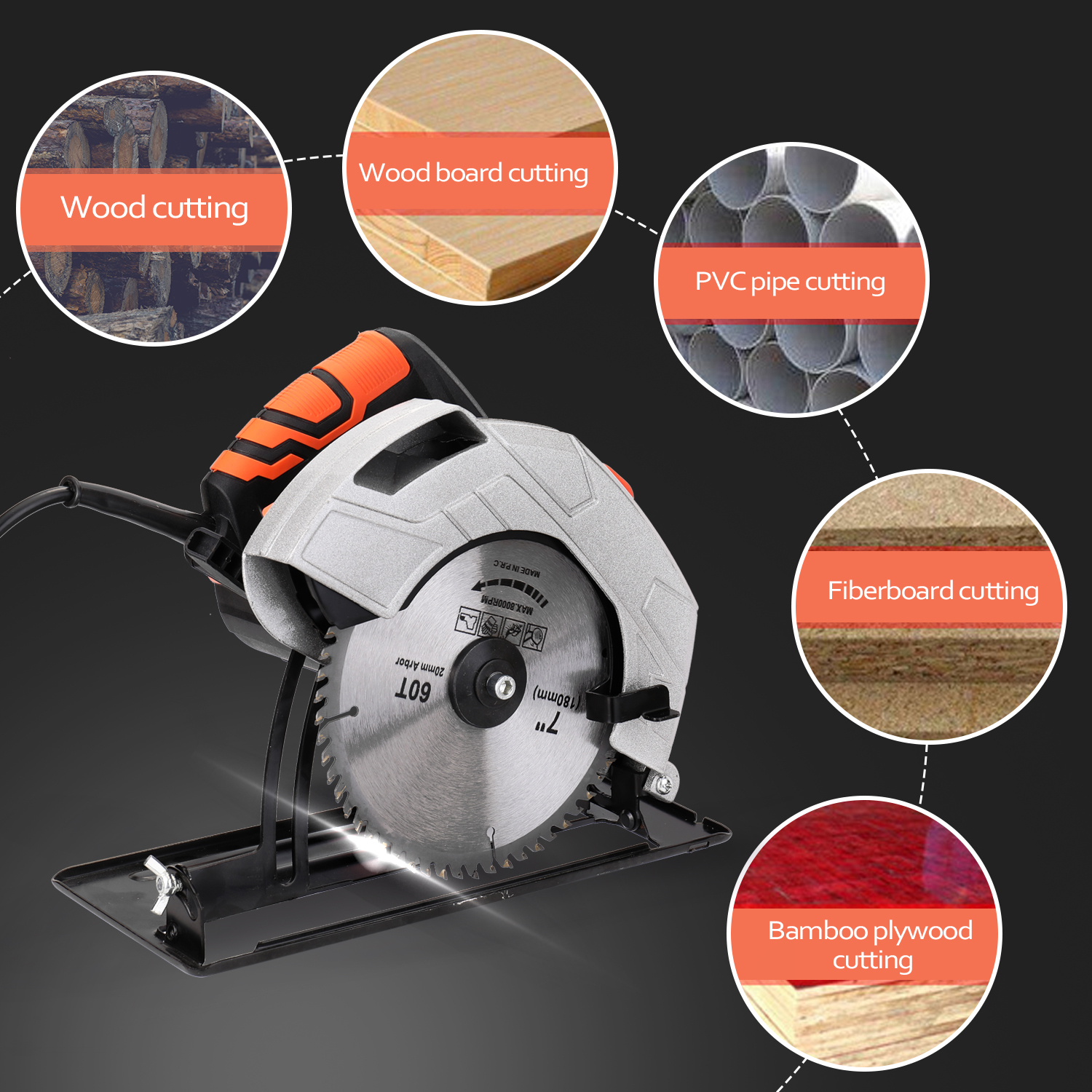 Household Aluminum Body Electric Circular Saw Portable Woodworking Electric Table Saw Machine 7 Inch Flip Power Disk Saws