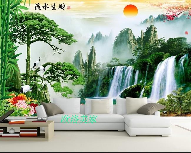 3D mural bedroom living room sofa background wall Fengshui Landscape Painting Wallpaper treasure pot water making money