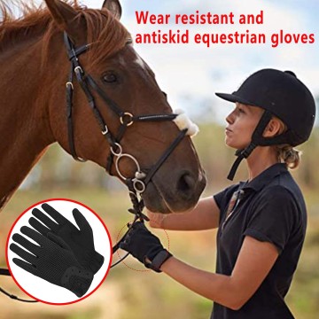 Women Solid Horse Riding Gloves Elastic Black Non-slip Outdoor Sports Full Finger Gloves Windproof Touch Screen Riding Gloves#FS