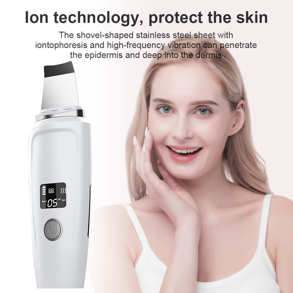 High Frequency Ultrasonic Skin Scrubber Ion Acne Blackhead Remover Peeling Shovel EMS Massager Face Lifting Tool Skin Care