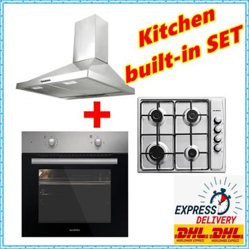 Built-in Kitchen FULL Set Stove Cooktop Oven Cooker Hood INOX an Black Made in Turkey