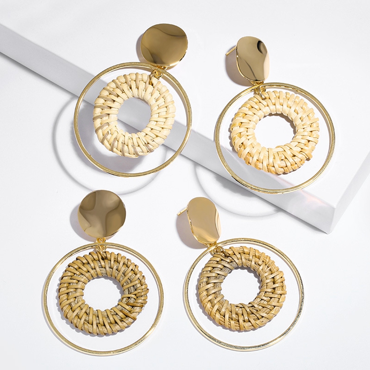 Women's rattan Earrings girls' handmade bamboo rattan woven pendant type lightweight geometric pattern Earrings
