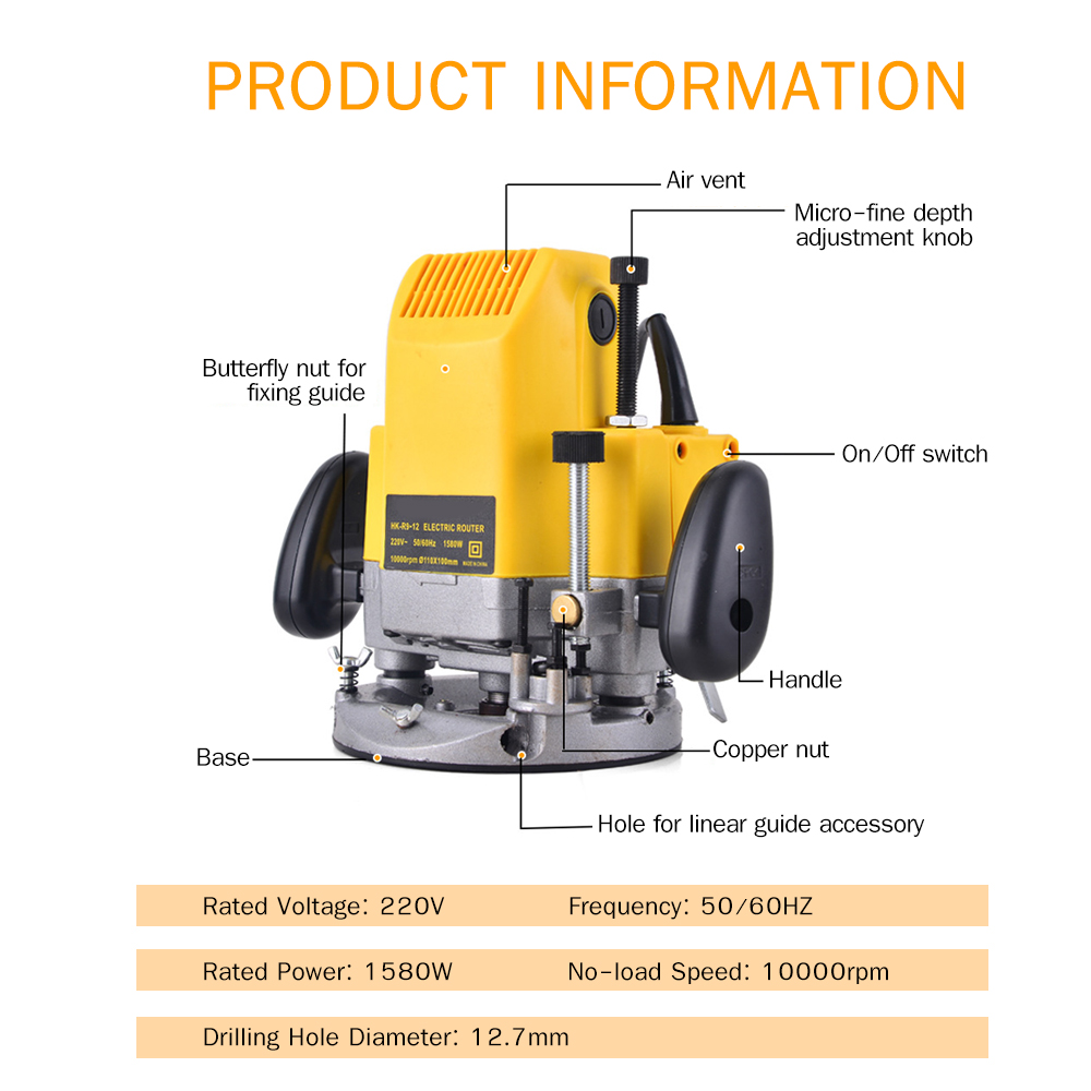 220V Wood Router Electric Engraving Machine Woodwork Trimmer Milling Machine for Trimming Slotting Notching