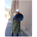 2020 new fox fur liner pie overcoming women's mid-length embroidered raccoon fur collar coat winter coat Women's jacket