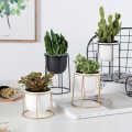 OOTDTY Nordic Classic Ceramic Flower Pot Planter And Geometric Round Iron Rack Stand Anti-rust Holder Display Home Decoration