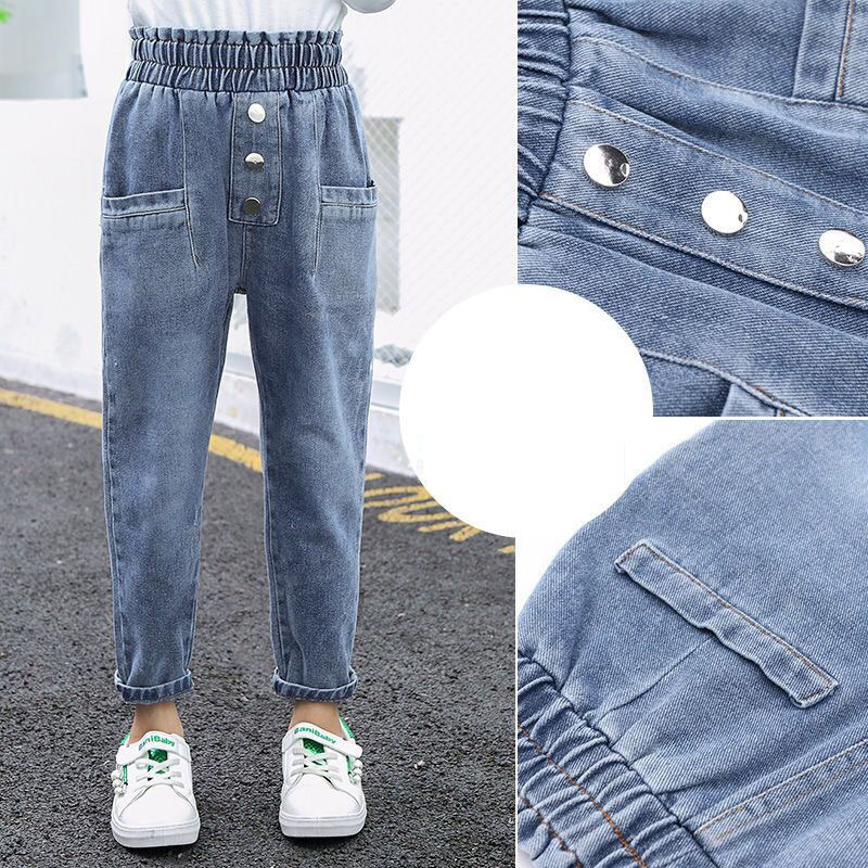 3-14 Y Girls Jeans Toddler Baby Casual Button Jeans Girls Fashion Elasticated Waist Jeans Teens Elastic Force Boutique Trousers