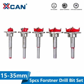 XCAN 5pcs 15-35mm Adjustable Wood Hole Cutter Carbide Forstner Drill Bit Set Tipped Drilling Tool Core Drill Bit Boring Bit Set