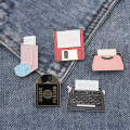 Personality Office Tools Brooch Shiny USB Memory Network Disk Music Record Fax Machine Printer Enamel Pin Coat Cap Badge Gifts