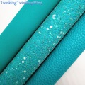 Mint Glitter Fabirc, Faux Leather Fabric, Litchi Synthetic Leather Fabric Sheets For Bow A4 8"x11"Twinkling Ming XM515