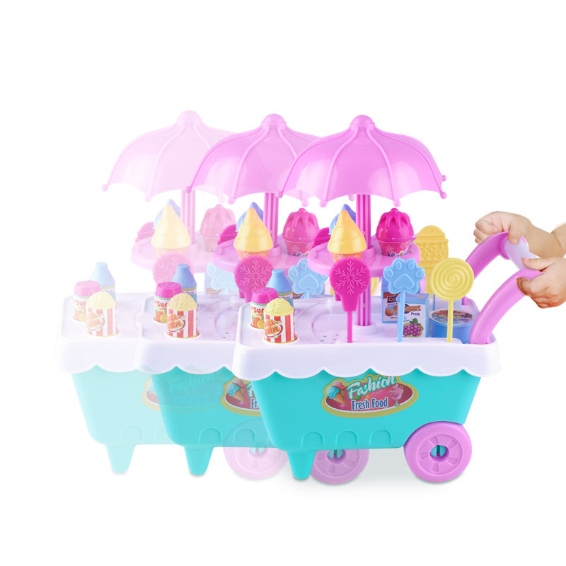 16Pcs Ice Cream Sweet Shop Cart Shop Toy Pretend Play Set Children Kids Set Kids Educational Interactive Toys For Baby Boy Girl