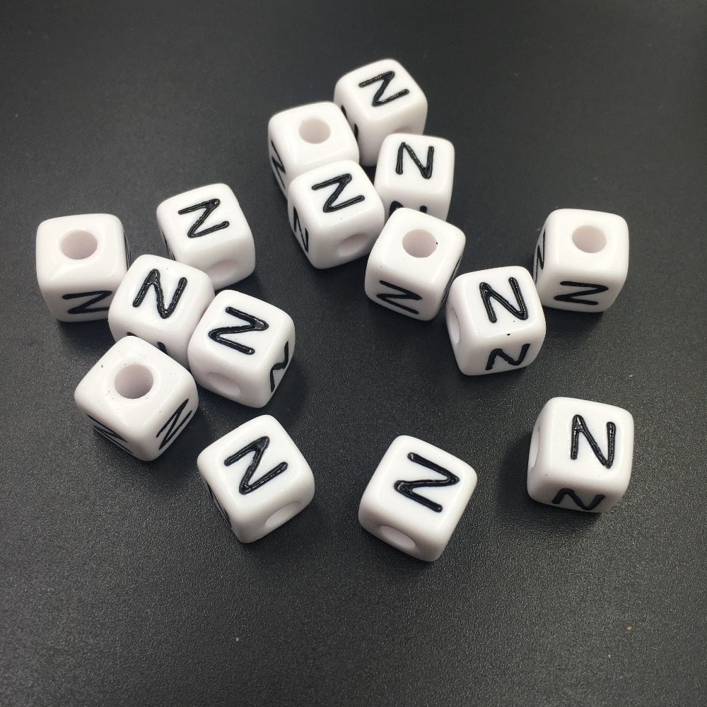 10*10MM Cube Acrylic Letter Beads 100PCS Single Initial J Printing Square Lucite Alphabet Plastic Jewelry Beads for DIY