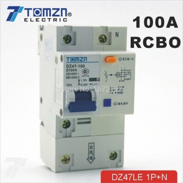 DZ47LE 1P+N 100A D type 230V/400V~ 50HZ/60HZ Residual current Circuit breaker with over current and Leakage protection RCBO