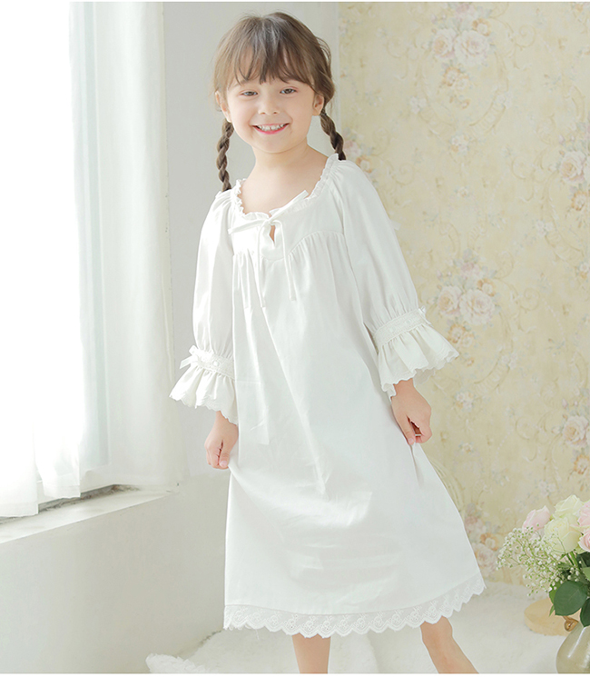 Cute Children Girl Lolita Dress White Princess Sleepshirts Vintage Ruffles Nightgowns.Victorian Kids Nightdress Sleep Loungewear