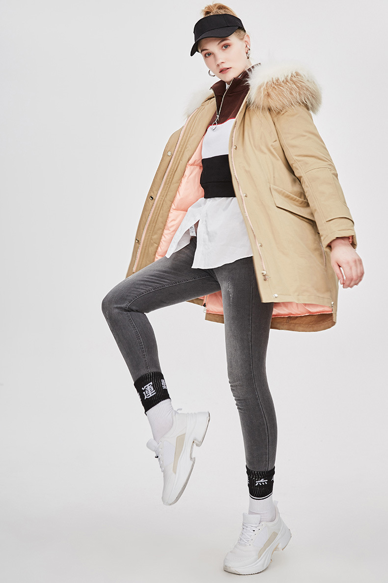 Women Collision Color Hoodie Parka Jacket