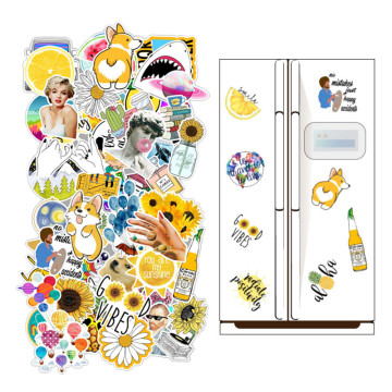 53pcs / lot fashion summer light yellow PVC Cartoon Fridge stickers Toys Decoration for car portable Pad phone guitar bicycle