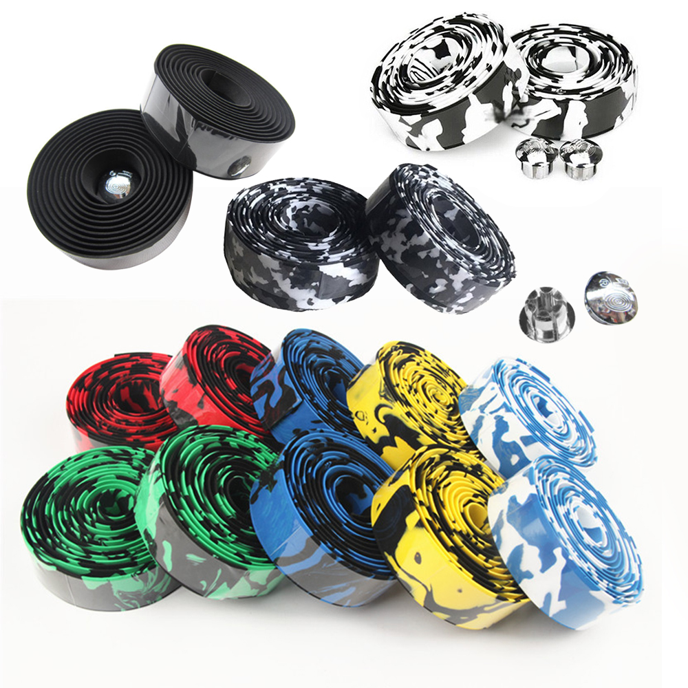 1pair Road Bike Bicycle Handlebar Tape Camouflage Cycling Handle Belt Cork Wrap With Bar Plugs Bicycle Accessories