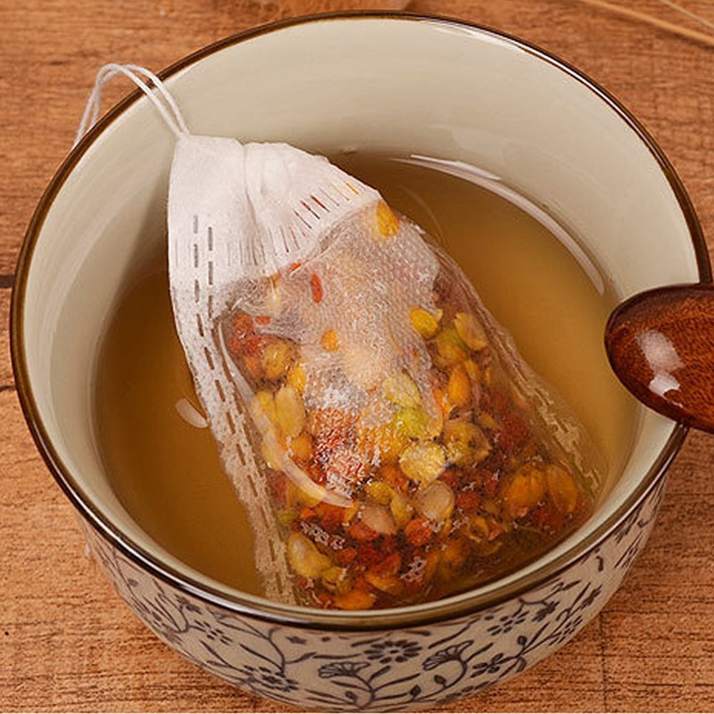 100 Pieces Disposable Filter Empty Teabags Drawstring Herb Loose Tea bag Tea Filter Bags 10*12cm