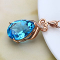 14K Rose Gold 3 Carats Sapphire Stone Pendant Women Pure Natural Blue Sapphire Gemstone 14K Rose Gold Necklace Jewelry Pendant