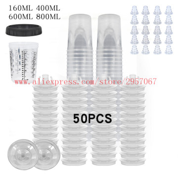 50pcs Spray Gun Paint System PPS Disposable measuring cups Lids and Liners No Cleaning Paint Mixing Cup with 125 Micron Filters