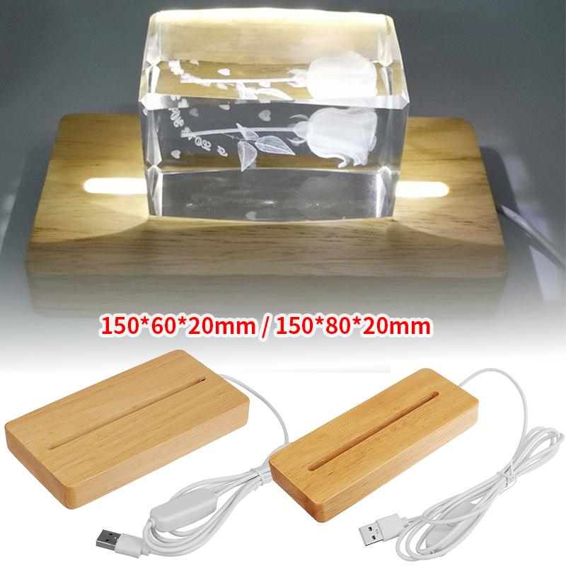 Wood Color Base White/Warm Light Remote Control Wooden LED Light Base Rotating Display Stand Lamp Holder Lamp Base USB Charge