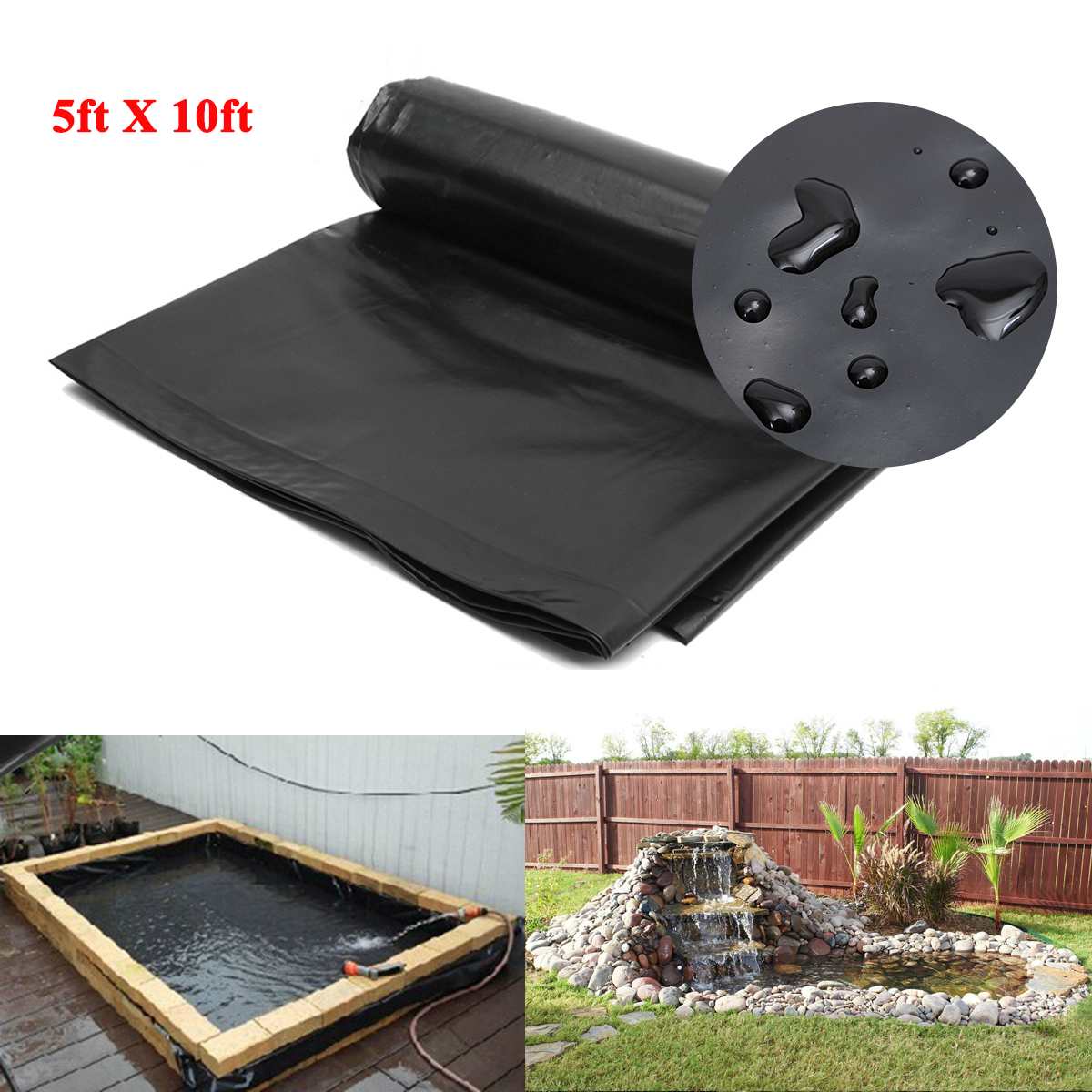 5'x10' HDPE Pond Liner Heavy Landscaping Garden Pool Reinforced Waterproof Pool Liners Cloth Fish Breed Pond Liner Membrane