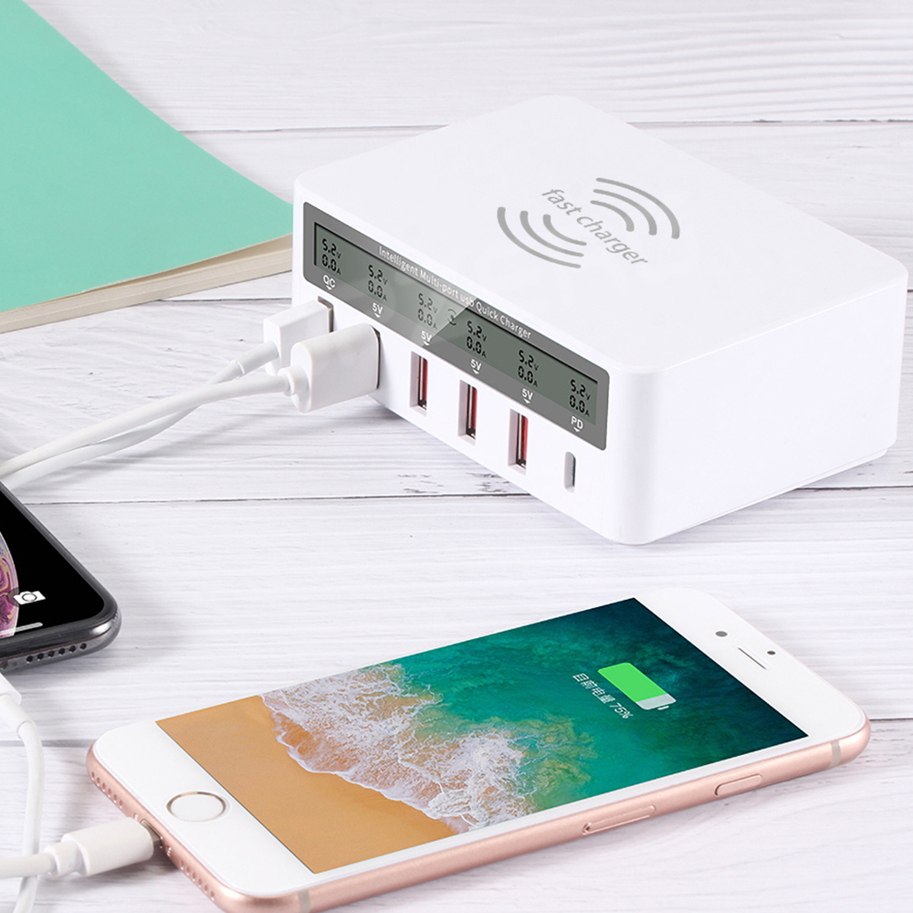 6 Port 100W PD Fast Charger 10W Wireless Charger USB C Type C Quick charge 3.0 Phone Wireless Charging Station For iphone xiaomi