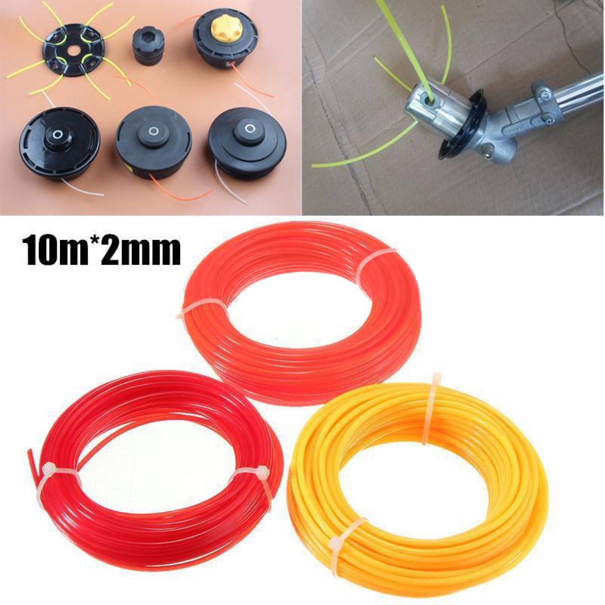 Durable Mayitr 2mm*10m Grass Trimmer Strimmer Line Nylon Cord Wire Round String For Lawn Mover Replacement