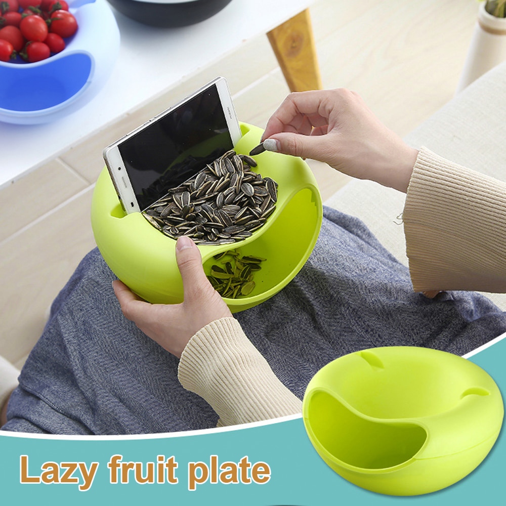 Creative Lazy Snack Round Bowl Plastic Snack Storage Box Bowl Detachable Double Lazy Fruit Plate Bowl