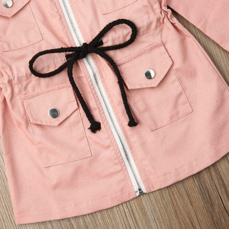 Citgeett Girls Long Sleeve Lapel Trench Kid Casual Jacket Zipped Coat Outwear Windbreaker Pink Fall Clothing