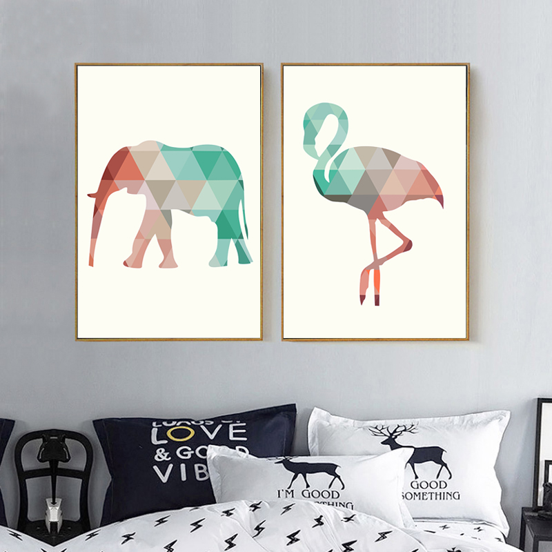 Geometric Triangles Canvas Oil Painting Nordic Minimalist Animals Poster Print Wall Art Pictures Living Room Home Decor Unframed