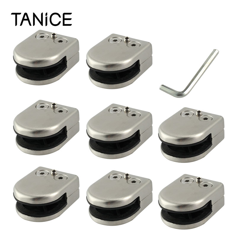 TANiCE 8Pcs Stainless Steel Glass Clamp Bracket Clip Holder for Balustrade Staircase 8-10mm Glass Handrail With Hexagon Driver