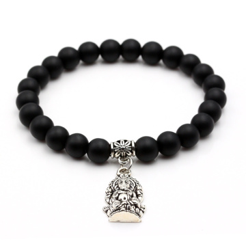 Matt Glass Stone Bead Bracelet Ganesha Buddha Charms 8MM Women Men Strand Beads Charm Bracelets Fashion Jewelry Gift