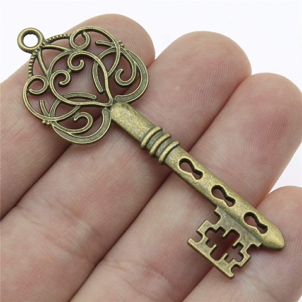 WYSIWYG 4pcs 61x21mm Vintage Key Pendants Charm For Jewelry Making Antique Bronze Color Retro Key Pendants Charm Key Retro