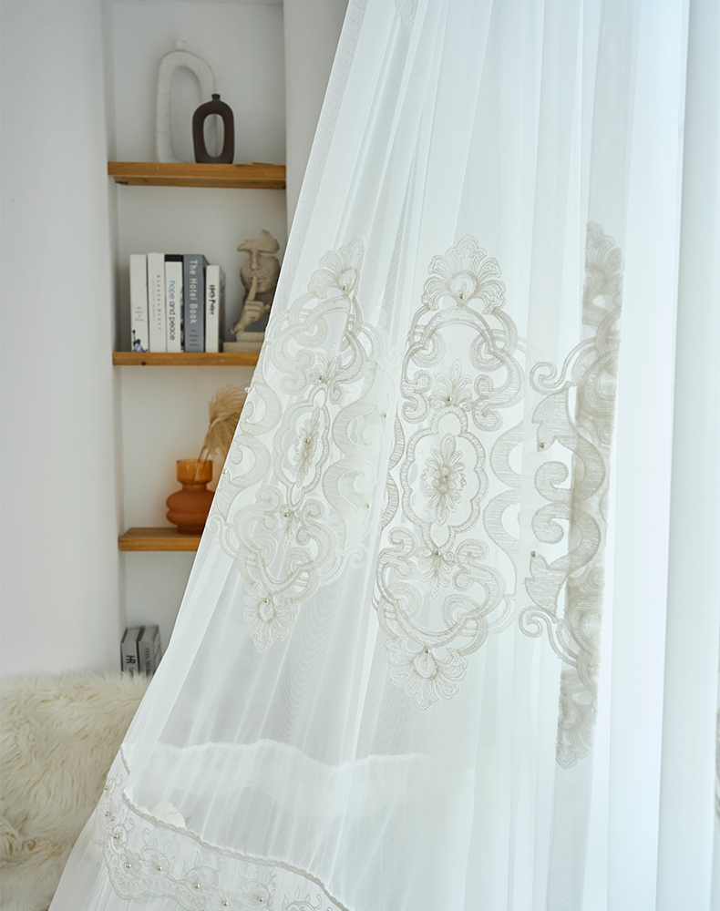 Transparent Embroidery Beaded Curtain Sheer