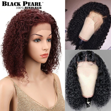 Black Pearl Brazilian Lace Front Human Hair Wigs For Black Women Kinky Curly Wig Remy Hair Wigs Color # 4 F1B/99J Free Shipping